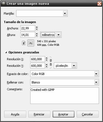 Crear una imagen nueva Crear una imagen nueva